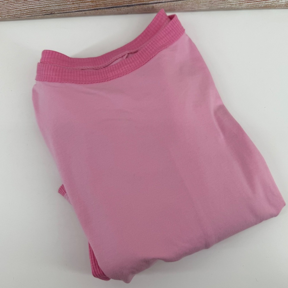 Pink Patchwork Boxy Crop Top Short Sleeve Ribbed Mixed Media Crew Neck Tee Large